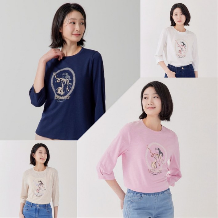 [지센] 여성 슬럽 세레나 라운드 7부티셔츠(색상4종) LCTSP322