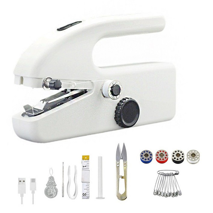 MOOZ 미니 재봉틀 휴대용 핸드 미싱기, 화이트