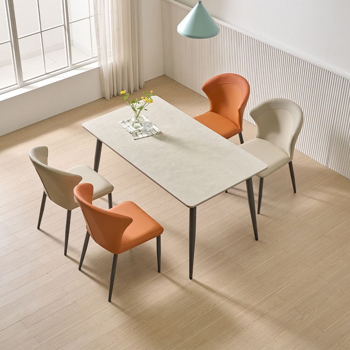 프리베 테이블 세라믹식탁 4인용 식탁 세트 1400 의자 4개, 마블그레이
