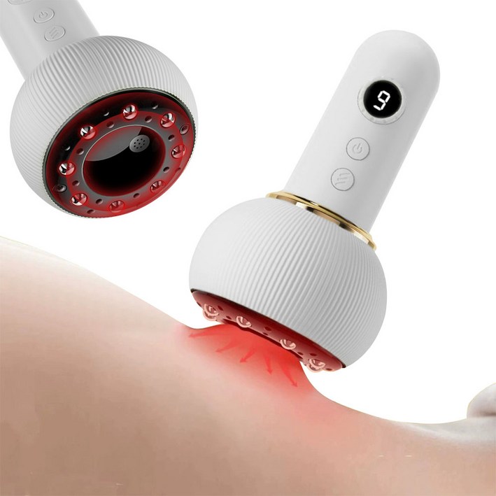 smabat 스마트 괄사 마사지기 흡착 마사지기 진공 온열안마기 강력한 흡입력 온열 9단계조절 무선 충전, 화이트