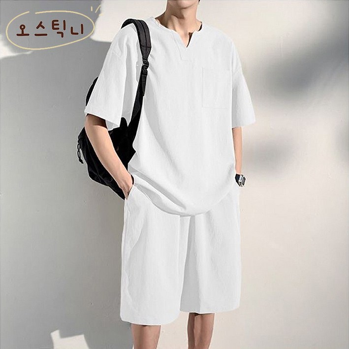 오스틱니 2025 신상 남성 초특가 여름 빅사이즈 린넨 반팔 세트