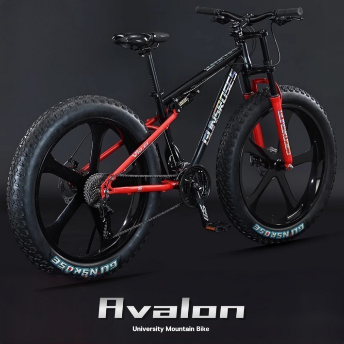 AVALON 팻바이크 풀샥 MTB 산악자전거 고출력 광폭 타이어, C.레드블랙, 1개 AVALON 팻바이크 풀샥 MTB 산악자전거 고출력 광폭 타이어, C.레드블랙, 1개