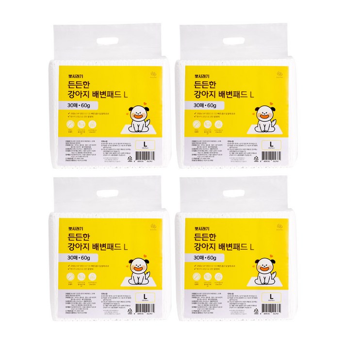 뽀시래기 든든한 강아지 배변패드 L 120매, 30매입, 4개 뽀시래기 든든한 강아지 배변패드 L 120매, 30매입, 4개