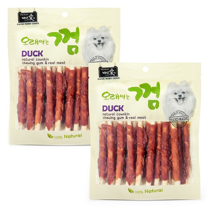백년애 고기가 2배 이상 말린 오래먹는 강아지껌, 오리고기 스틱, 250g, 2개