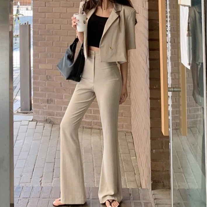 떳다그녀 플로니 린넨 부츠컷 슬랙스 + 크롭 자켓