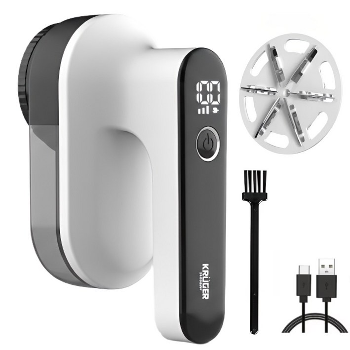 크루거 세탁소용 6중 충전식 대용량 LED 보풀제거기, 프리미엄 화이트블랙, KRLR-1329