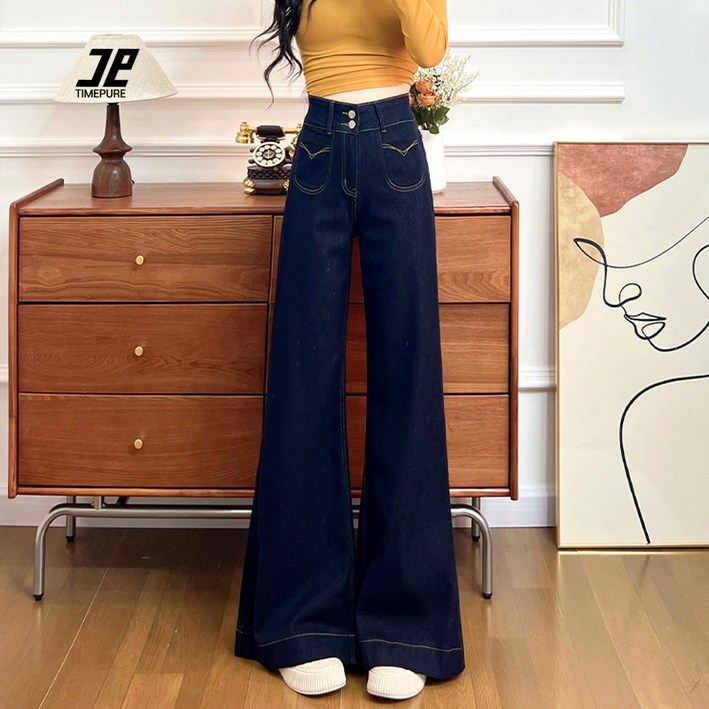 TIMEPURE 여성 슬림핏 부츠컷 데님 팬츠 와이드 팬츠 드롭 팬츠