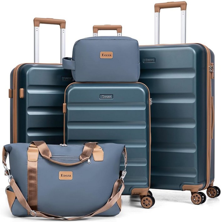 Eeeza 러기지 세트 5개, 바퀴 달린 여행 가방, TSA 휠 ABS 하드 케이스 러기지, 온 세트(그린, 20/24/28인치)