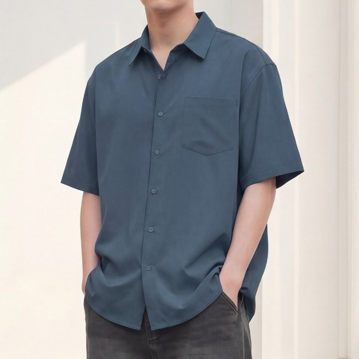 루크 남성 데일리 링클프리 반팔 셔츠 구김 없는 오버핏 여름 반팔티 루즈핏 봄 가을 남방 카라 포켓 심플 상의