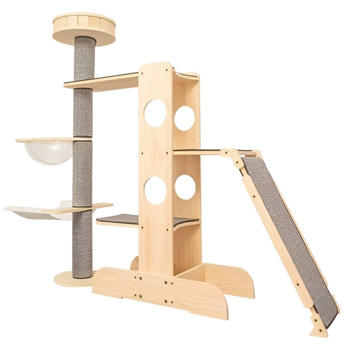 반테일 럭셔리 고양이 캣타워 원목 대형 슬라이드형 스크래쳐 놀이터 간편설치, 1개, 어반우드