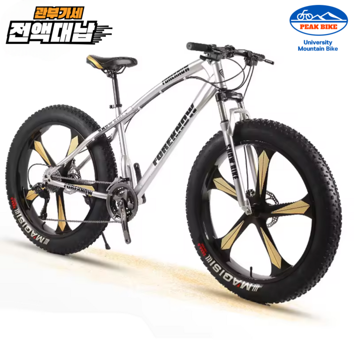 PEAK 팻바이크 풀샥 산악 자전거 MTB 광폭 타이어, 실버 24인치, 1개 PEAK 팻바이크 풀샥 산악 자전거 MTB 광폭 타이어, 실버 24인치, 1개
