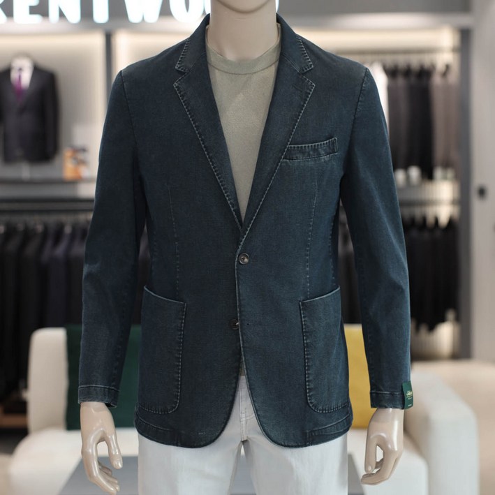 코오롱 브렌우드 봄자켓 남자 데님라이크 면 워싱 코튼 자켓 네이비