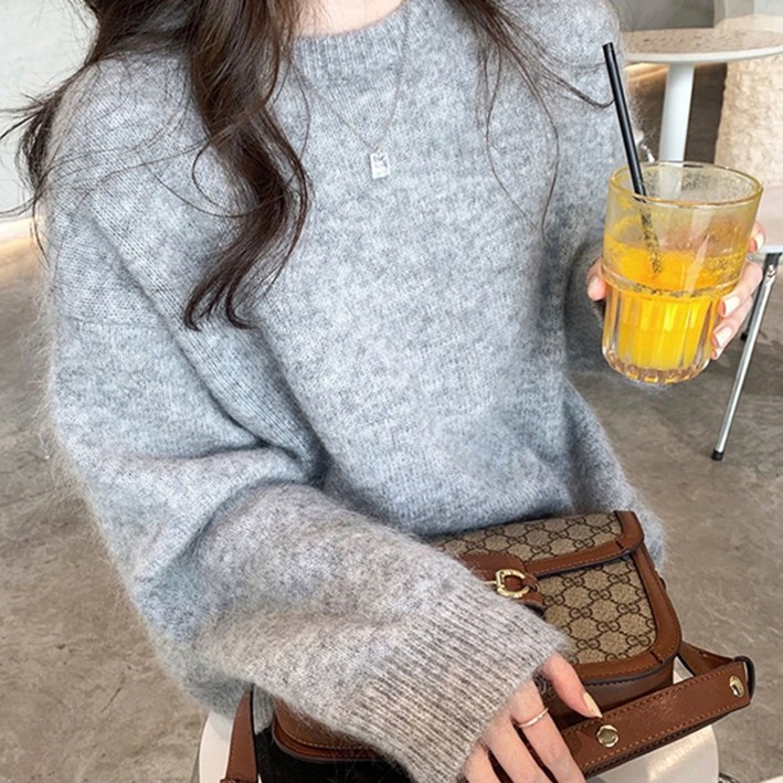 메이킹유 [7color/색감맛집] 파스텔 몽글 무지 라운드 긴팔 니트 스웨터 루즈핏 여리핏 캐주얼 데일리 2595므아니트