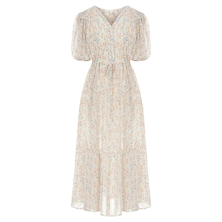 샐리 플라워 셔링 퍼프 쉬폰 원피스 I5BCOP042