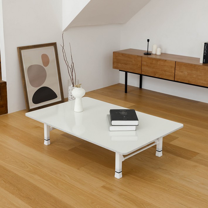 LPM 오브제 라운드 높이조절 접이식 테이블, 화이트