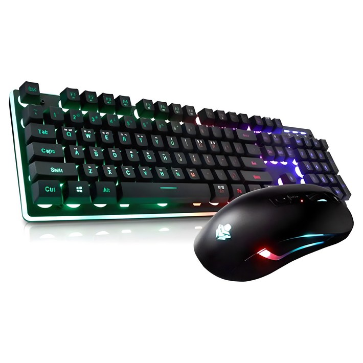 앱코 HACKER 레인보우 LED 게이밍 키보드  마우스 세트, 블랙, KM400, 일반형