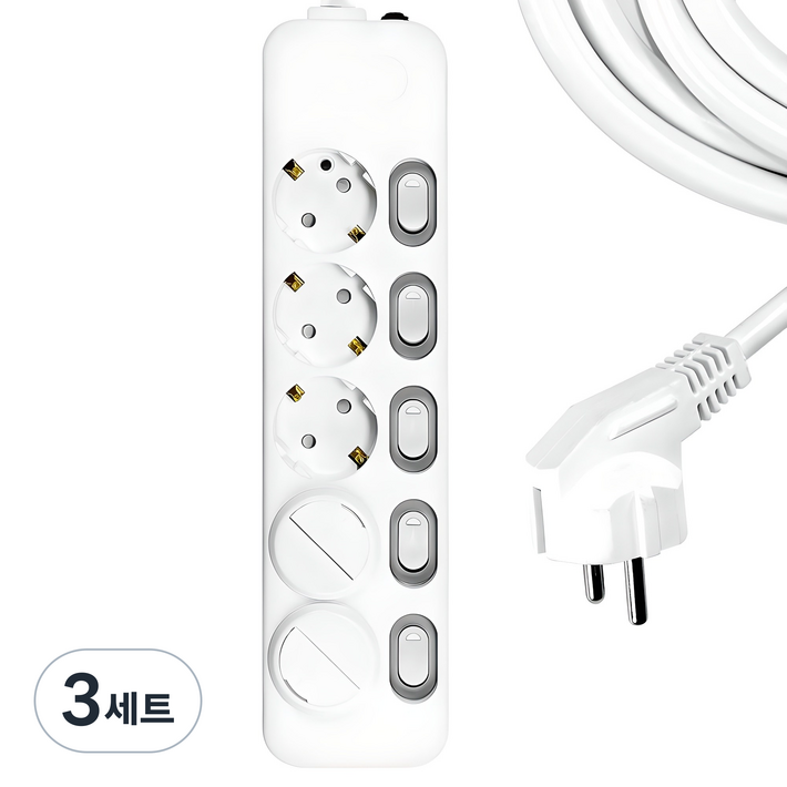 써지오 스위치 개별 멀티탭 5구 DH1658MT  안전커버 2p, 5m, 단일 색상, 3세트