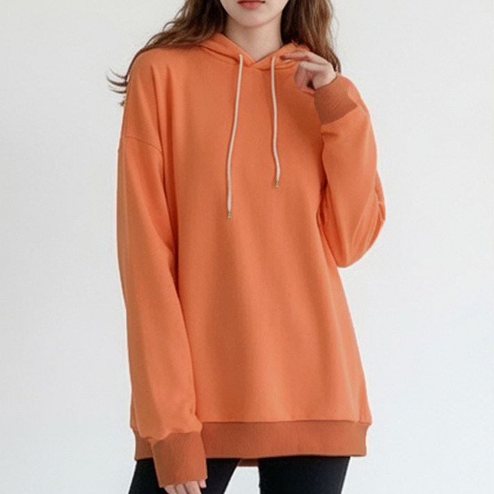 알로데 여성용 데일리 얇은 무지 긴팔 오버핏 후드 티셔츠 기본형