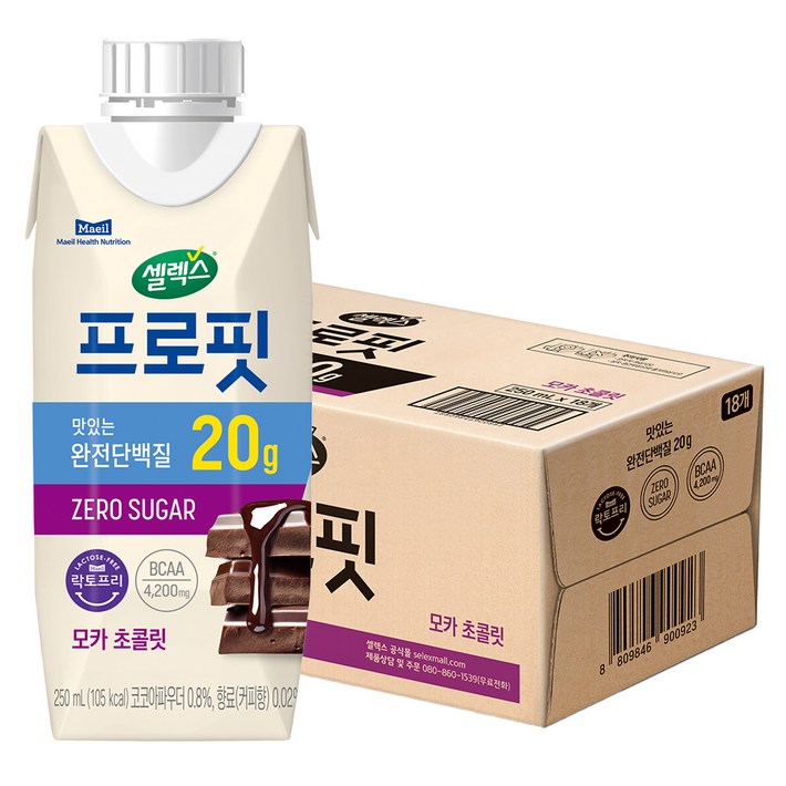셀렉스 프로핏 완전단백질 드링크믹스 RTD 모카 초콜릿, 250ml, 18개 셀렉스 프로핏 완전단백질 드링크믹스 RTD 모카 초콜릿, 250ml, 18개