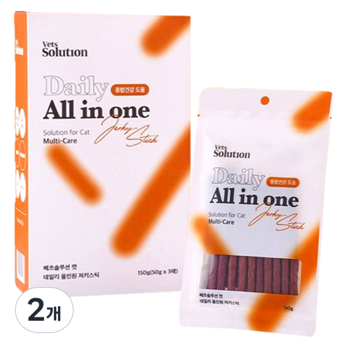 펫프렌즈 베츠솔루션 캣 데일리 올인원 져키스틱 3p, 혼합맛생선연육사슴고기연어, 150g, 2개