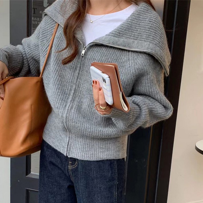 페이퍼먼츠 여성용 에리나 도톰 보송 집업 니트 가디건 11891