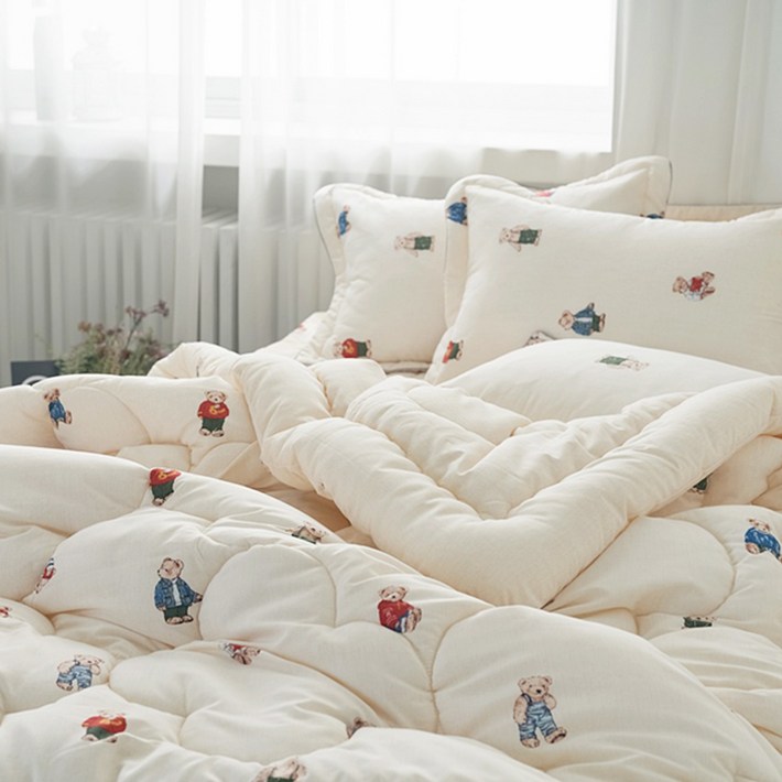 리빙캐슬 국내산 클로버 곰돌이 마이크로 침구세트