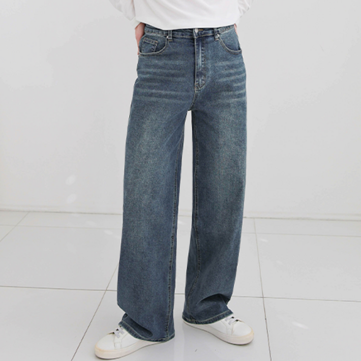 디스페로 남성용 롱숏기본 기장 뉴 데일리 세미와이드 데님팬츠