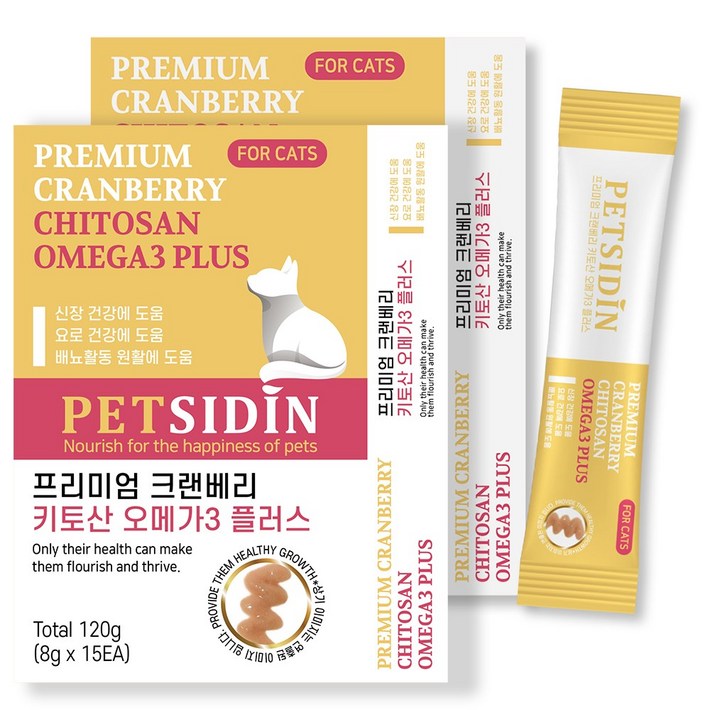 펫시딘 고양이 크랜베리 키토산 오메가3 신장건강 요로건강 배뇨활동원활 영양제, 15회분, 신장, 2개