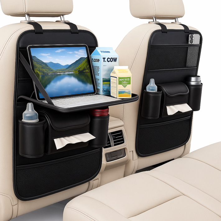 제피드 자동차 뒷좌석 수납 차량 포켓 테이블 컵홀더, 블랙, 1개