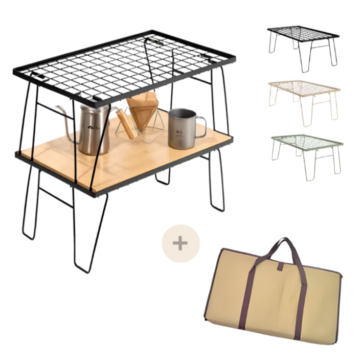 벨라룸 캠핑 쿨러 스탠드 아이스박스 워터저그 받침대, 6 우드세트 테이블2개우드상판가방, 블랙