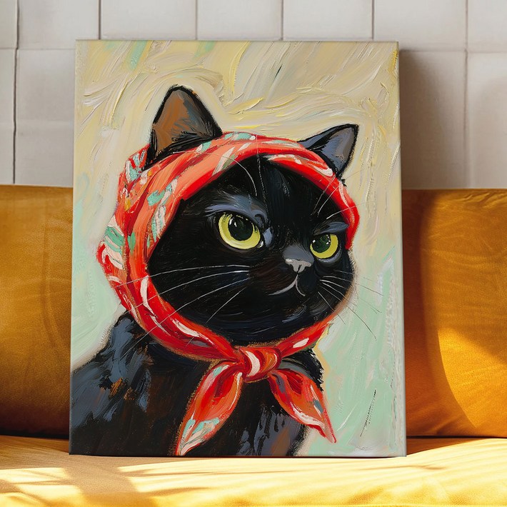 세잔느화실 인테리어 그림 The Scarf Trio 귀여운 고양이 일러스트 3종 캔버스 액자