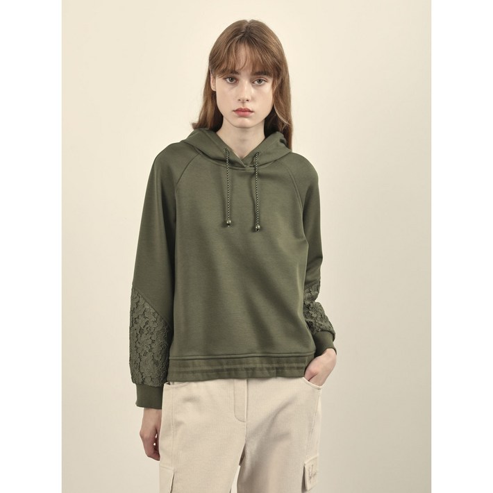 올리비아로렌 여성용 레이스패치 후드 티셔츠 VVCAL4W9381