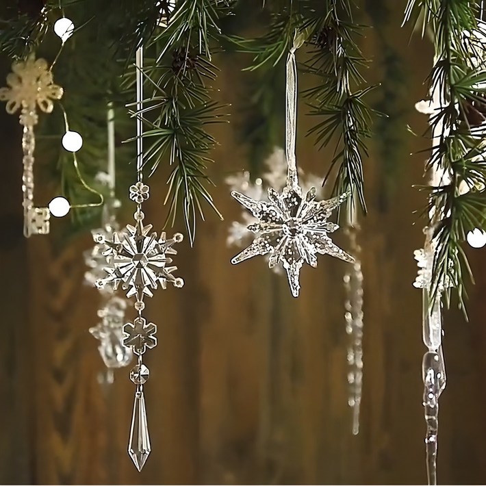 레이어드 눈꽃 크리스탈 투명 오너먼트 세트, 투명, 45개
