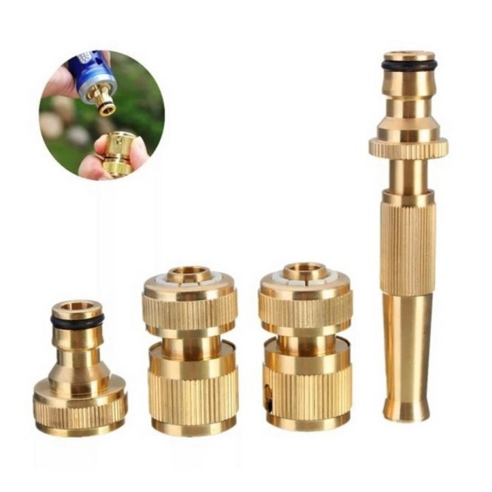 황동 호스 커넥터 4종 세트  수도 연결 아답터  스프레이 노즐  1세트 구성
