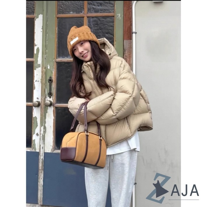 ZAJA 여성 겨울 빵 후드 패딩 숏 패딩자켓
