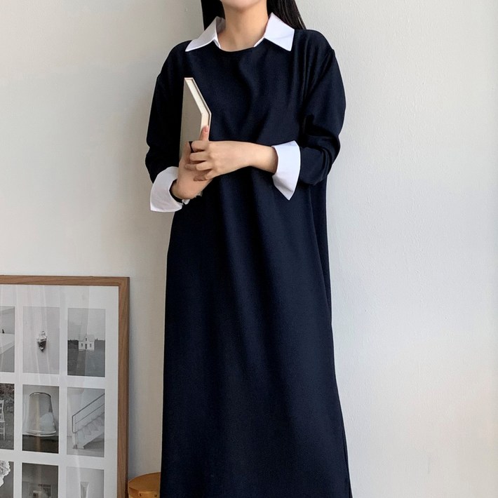 더한땀 빅사이즈 소프트터치 셔츠 카라 원피스 임부복