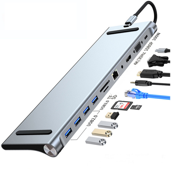 큐앤씨 10포트 ,11포트 12포트 노트북 스탠드형 USB ,VGA, AUX,HDMI,PD100W, C타입 멀티 허브, 11 in 1, 1개 큐앤씨 10포트 ,11포트 12포트 노트북 스탠드형 USB ,VGA, AUX,HDMI,PD100W, C타입 멀티 허브, 11 in 1, 1개