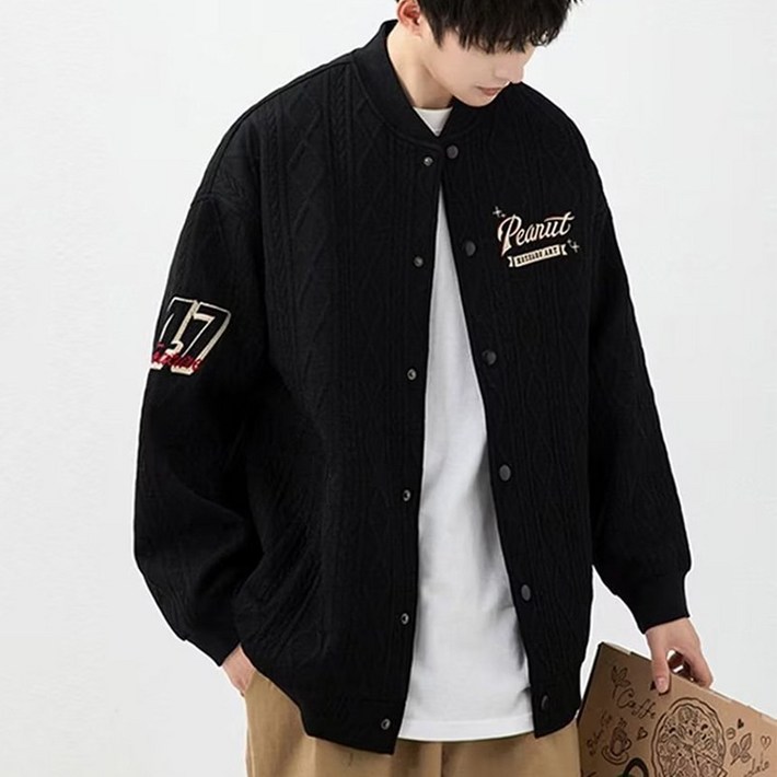 남녀공용 캐주얼 니트 자수 야구점퍼