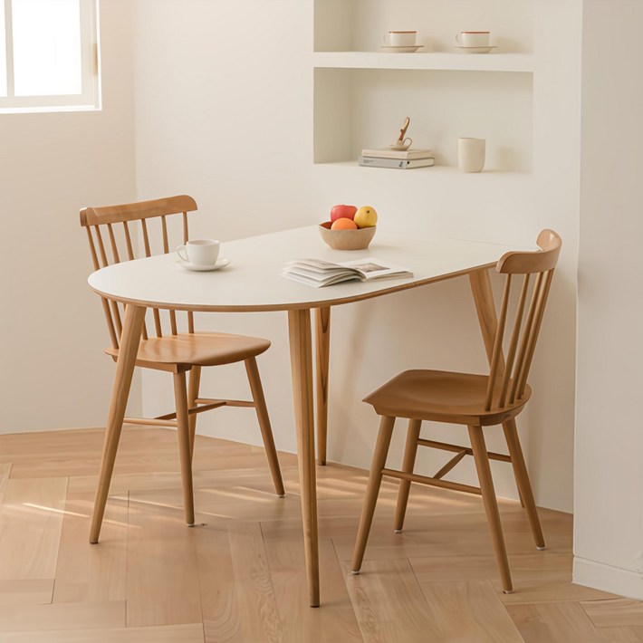 우드레이 소노 반타원 원목 테이블 800, 화이트  우드