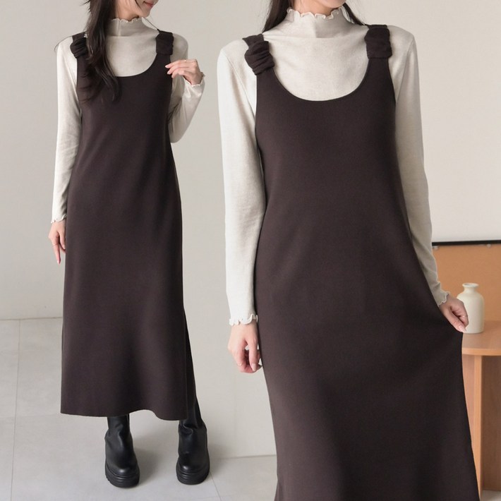 데일리앤 르샤 니트 뷔스티에 레이어드 유넥 무지 가을 겨울 원피스