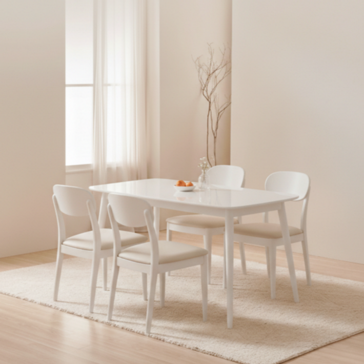 지오하우스 대리석 4인용 식탁 테이블 의자 세트 6인용 대리석 4인 6인 탁자 1200, 일반의자 4, 화이트1400