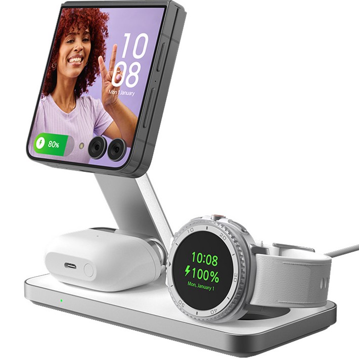 파우트 3in1 맥세이프 무선충전기 갤럭시워치7 갤럭시 폴드 z플립 호환 HANDS7S, 1개, 화이트