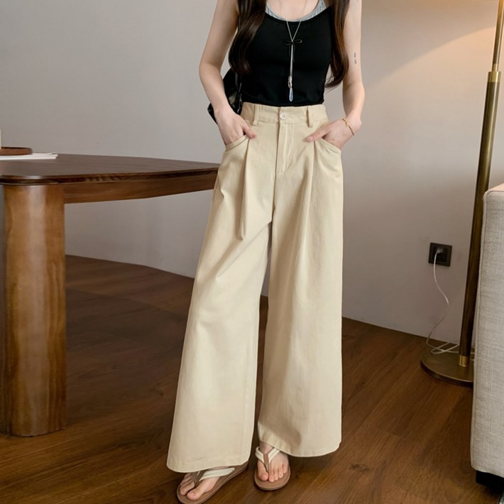 뒷밴딩 와이드 여성 9부 팬츠 바지