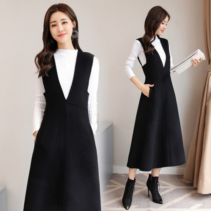 해외구매대행 봄 가을 얇고 줄이는 셔츠 원피스 정장 조끼 스커트 모직조끼 스커트 가을 겨울 스트랩15853