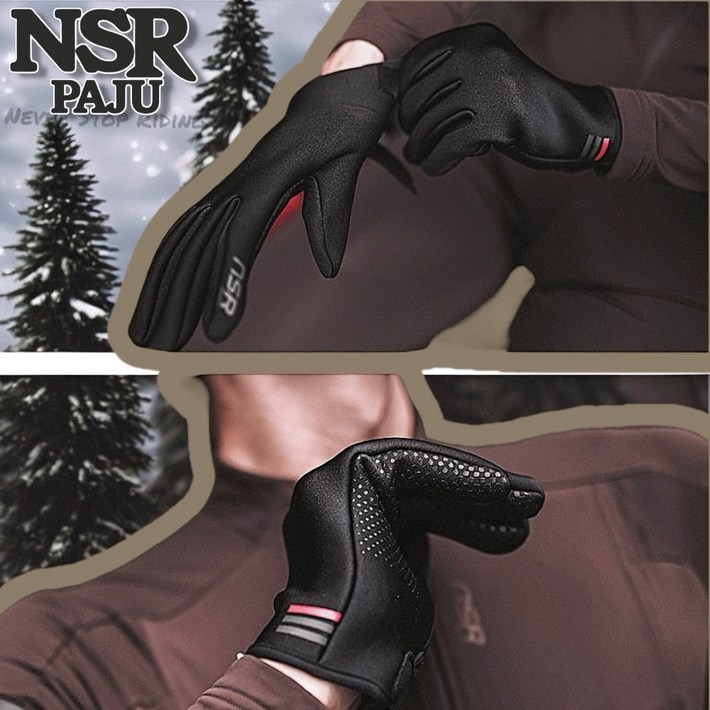 NSR 클럽 윈드프루프 네오프렌 글러브 라이딩 겨울 방한 방풍 보온 미끄럼방지패드 긴장갑, 1세트, 블랙블랙
