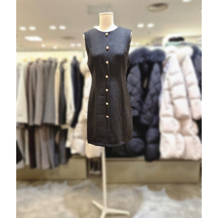 플라스틱아일랜드 슬리브리스 트위드 원피스 PQ1WO262