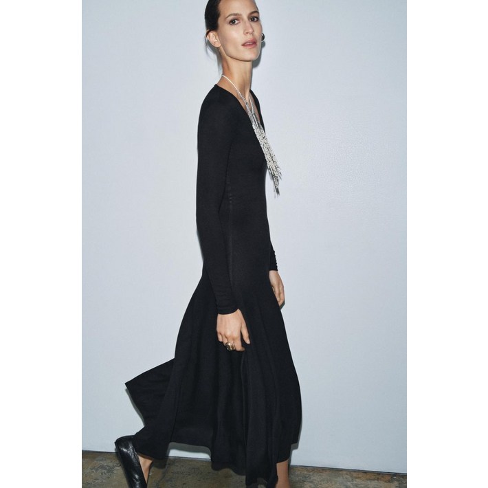 ZARA 자라 브이넥 롱 원피스  블랙 85111