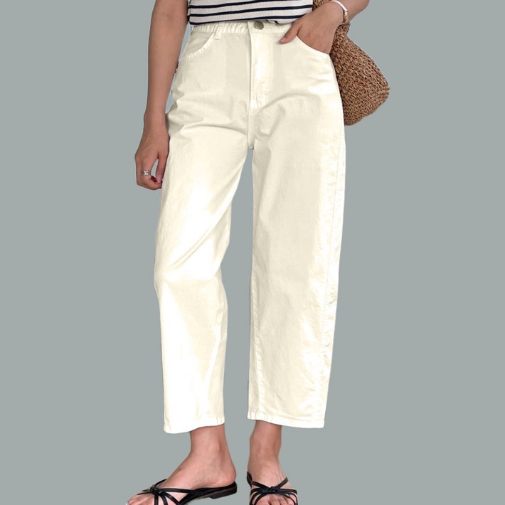 로야셀 다잉염색 테이퍼드 9부 스판 여름 면바지