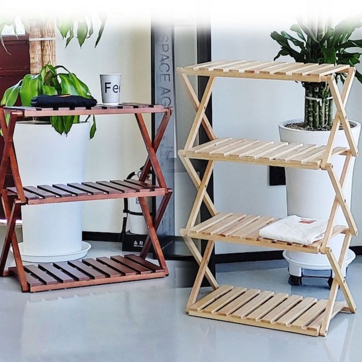 문캠핑 고무나무 원목 접이식 와이드 선반 캠핑선반, 1개, 4단, 내츄럴