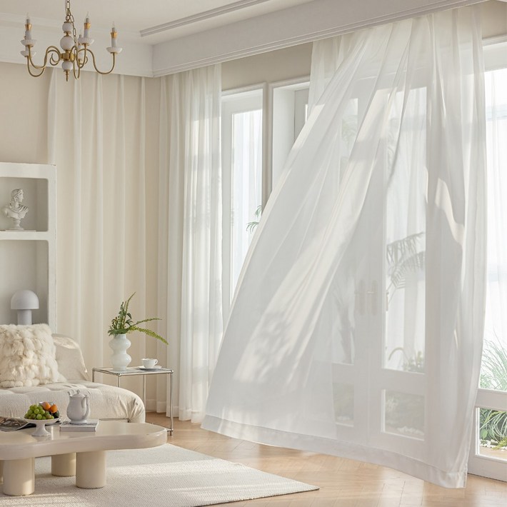 바람소리 쉬폰 패브릭 커튼 은은한 채광 먼지없는 감성 거실 인테리어 아일렛형 커텐